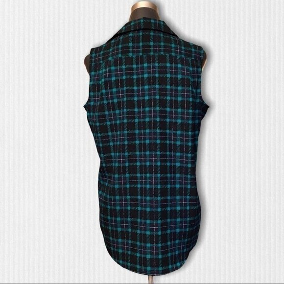 Tommy Hilfiger Sleeveless Plaid Blouse Dark Academia & Y2K Preppy Style - Picture 3 of 11